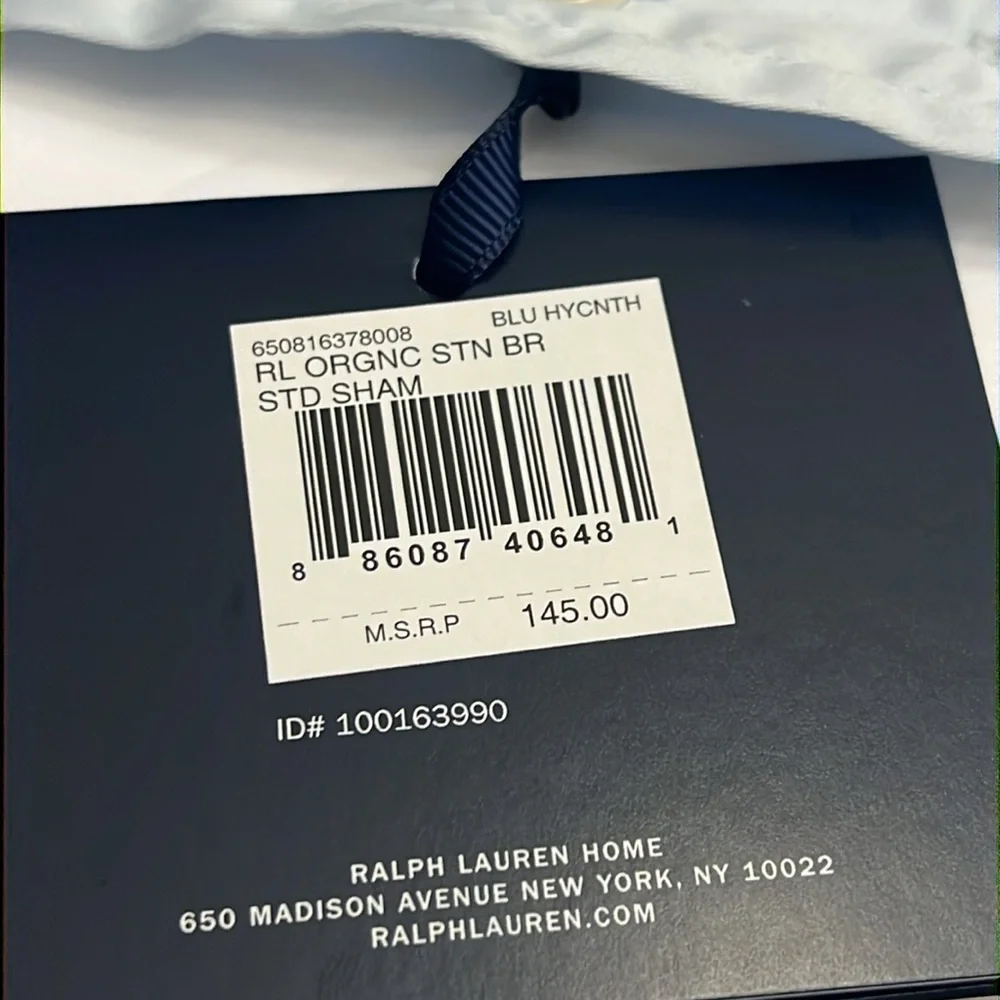 Ralph Lauren RL Organic Sateen Border Standard Pillow Sham Blue Hyacinth
